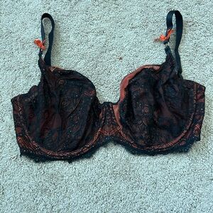 Elegant Black and Orange Lace Bra